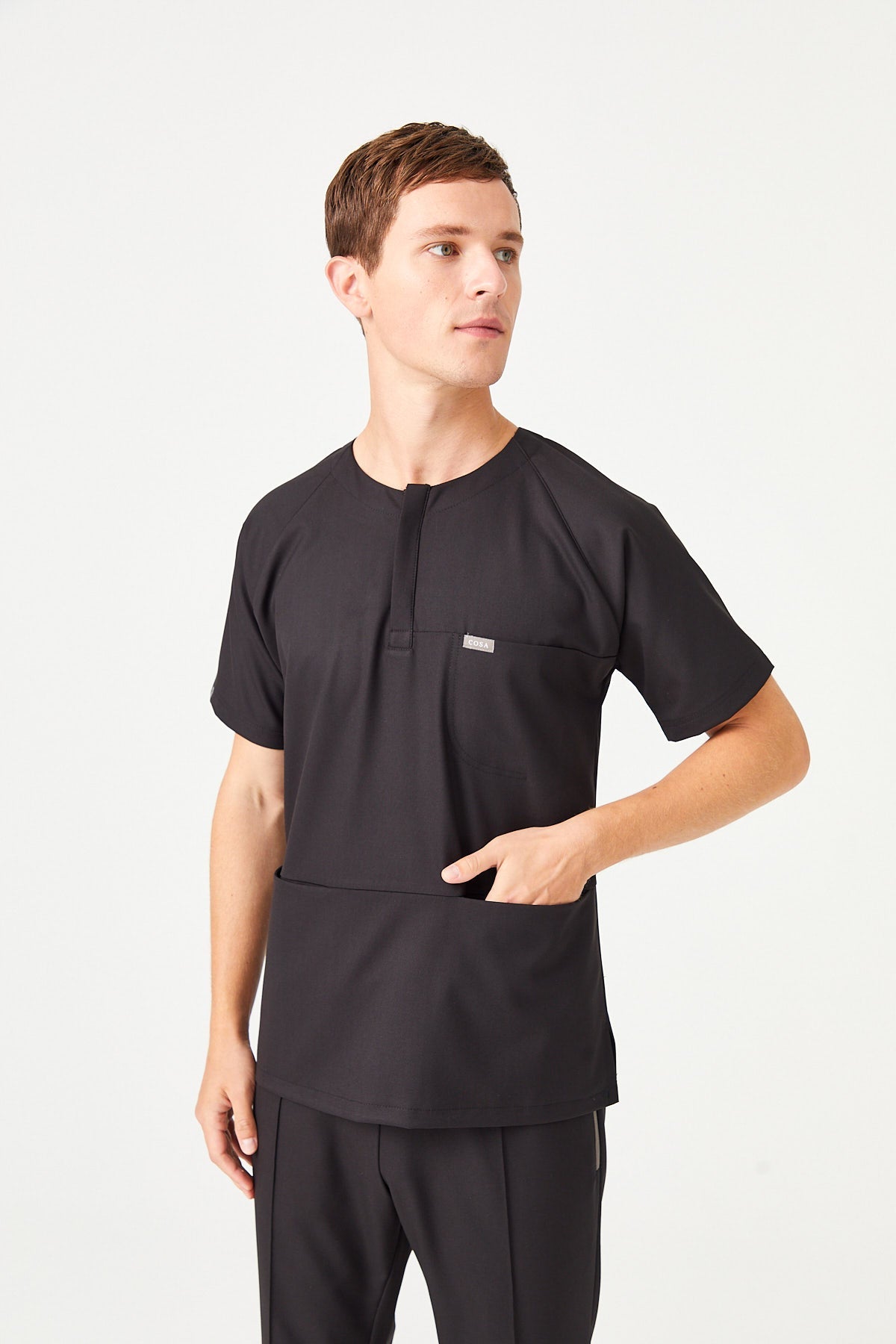 Cosa x Studio Brandia® 01 Men’s Crew Neck Buttoned Scrub Top – Black