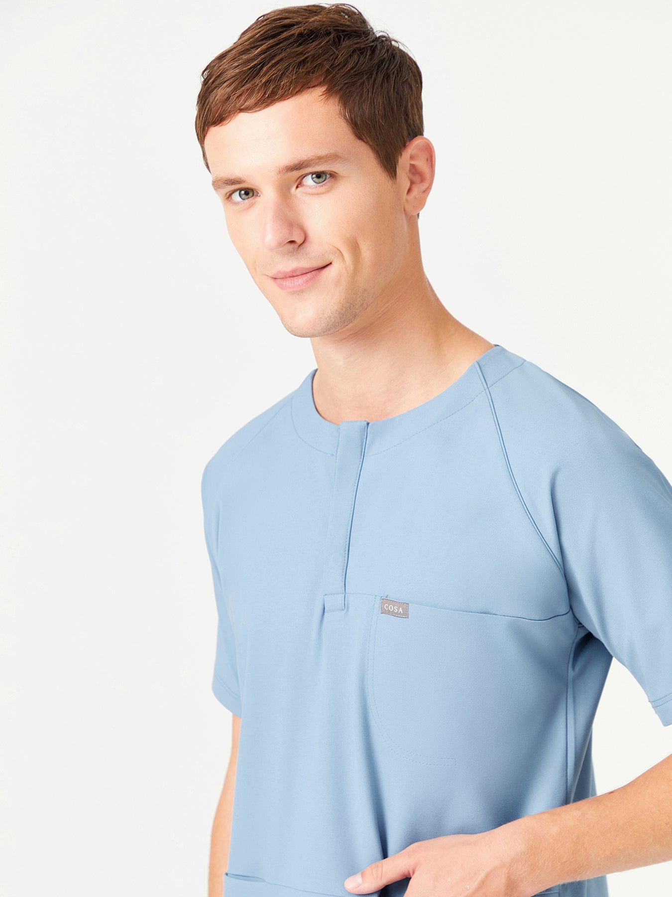 Cosa x Studio Brandia® 01 Men’s Crew Neck Buttoned Scrub Top – Cosmic Blue