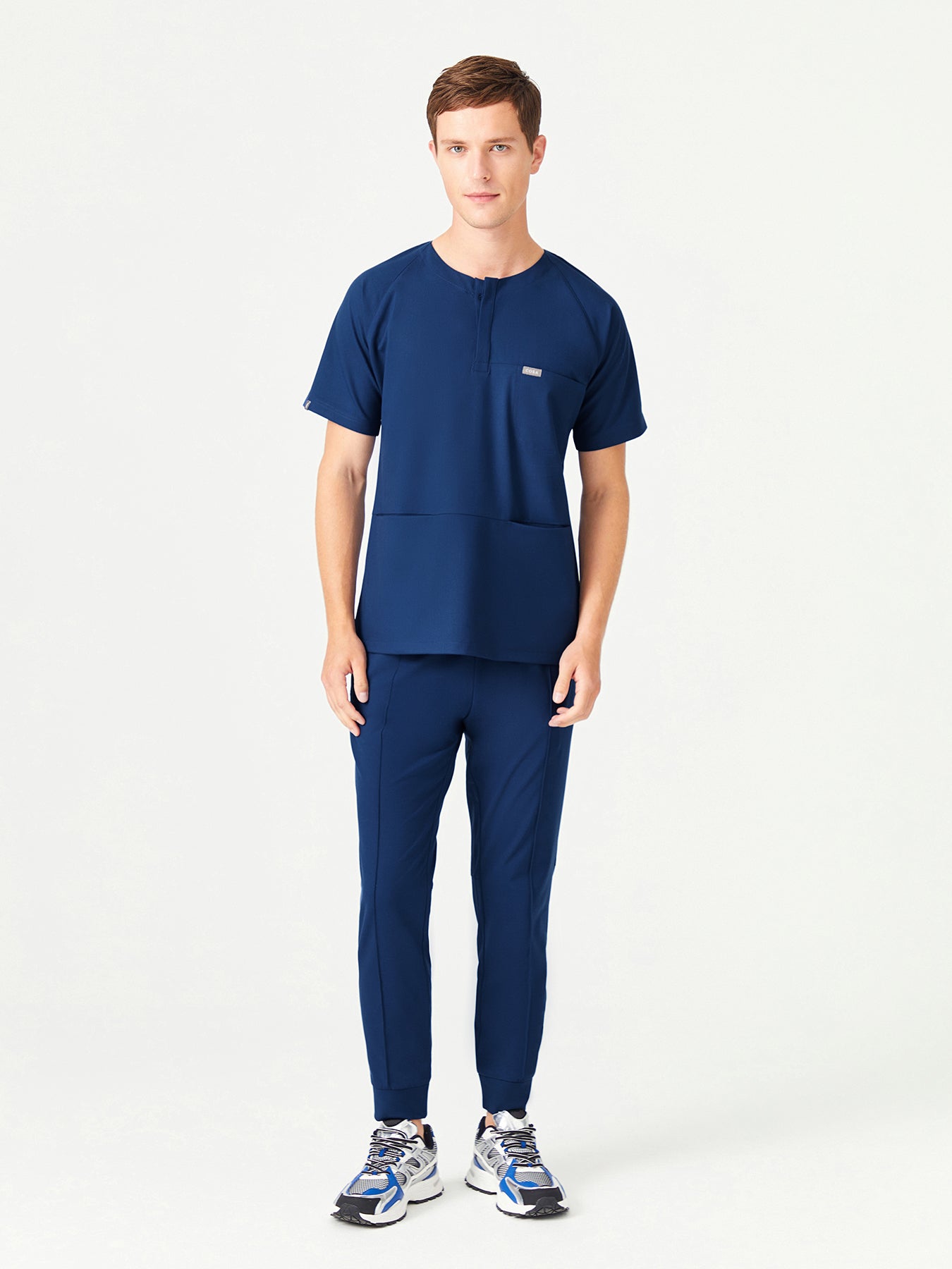 Cosa x Studio Brandia® 01 Men’s Crew Neck Buttoned Scrub Top – Midnight Blue