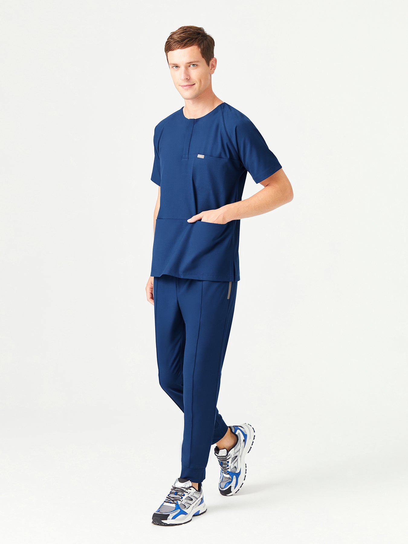 Cosa x Studio Brandia® 01 Men’s Crew Neck Buttoned Scrub Top – Midnight Blue