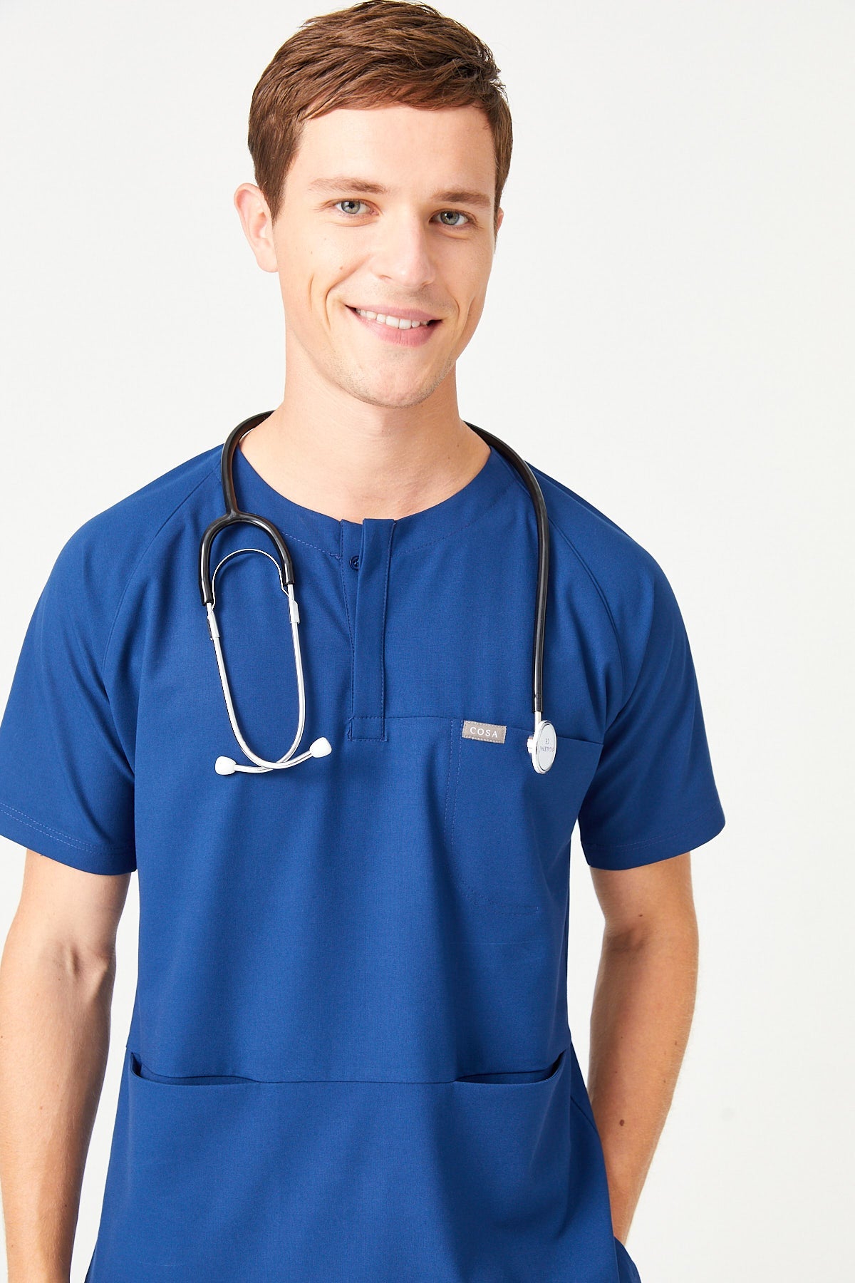 Cosa x Studio Brandia® 01 Men’s Crew Neck Buttoned Scrub Top – Midnight Blue