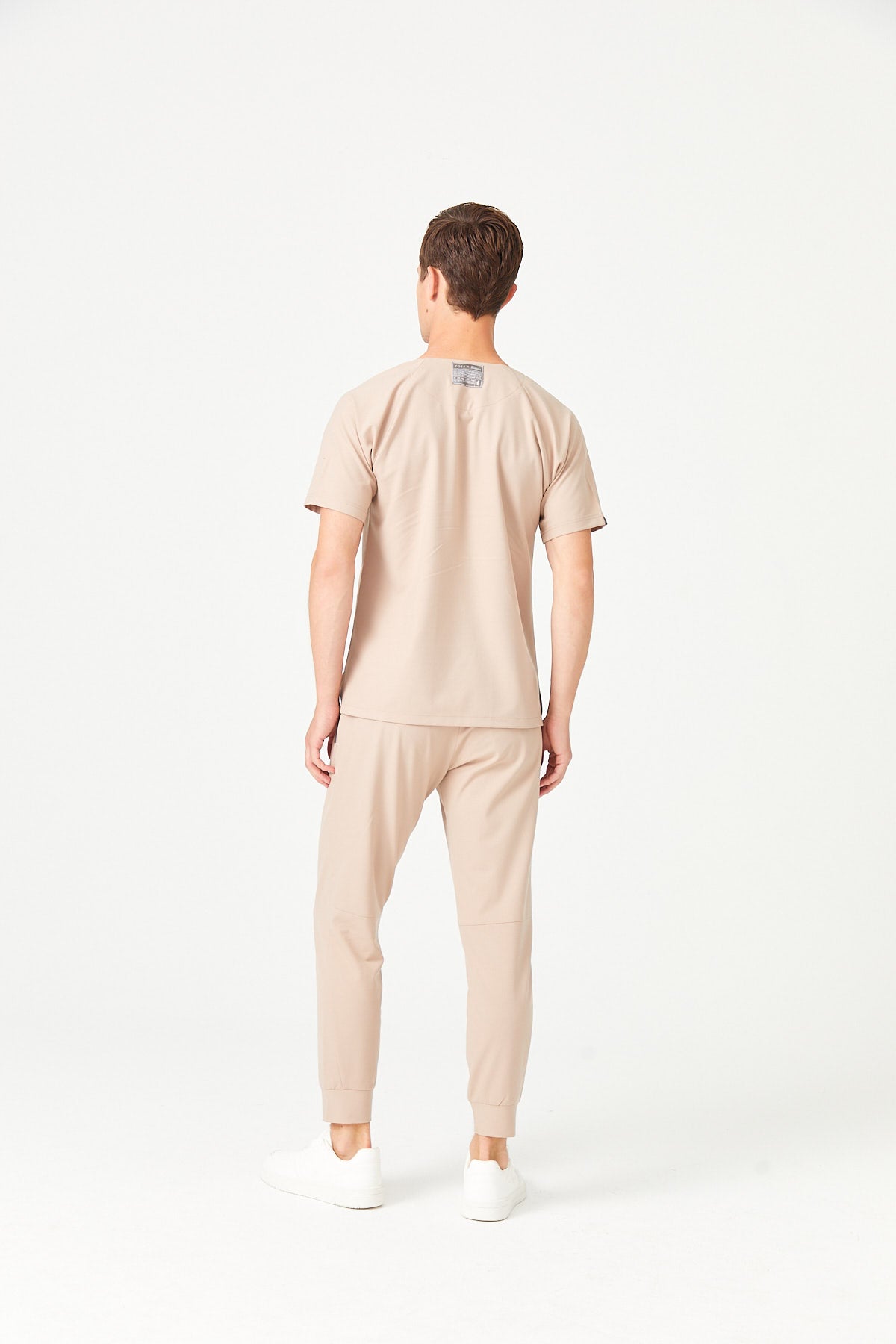 Cosa x Studio Brandia® 01 Men’s Crew Neck Buttoned Scrub Top – Beige