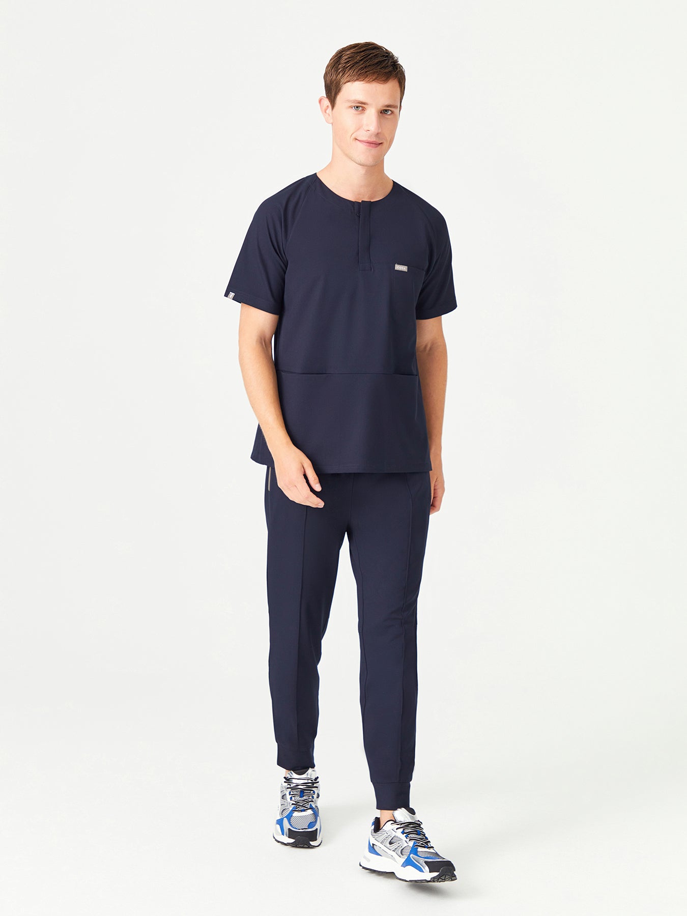 Cosa x Studio Brandia® 01 Men’s Crew Neck Buttoned Scrub Top – Navy Blue