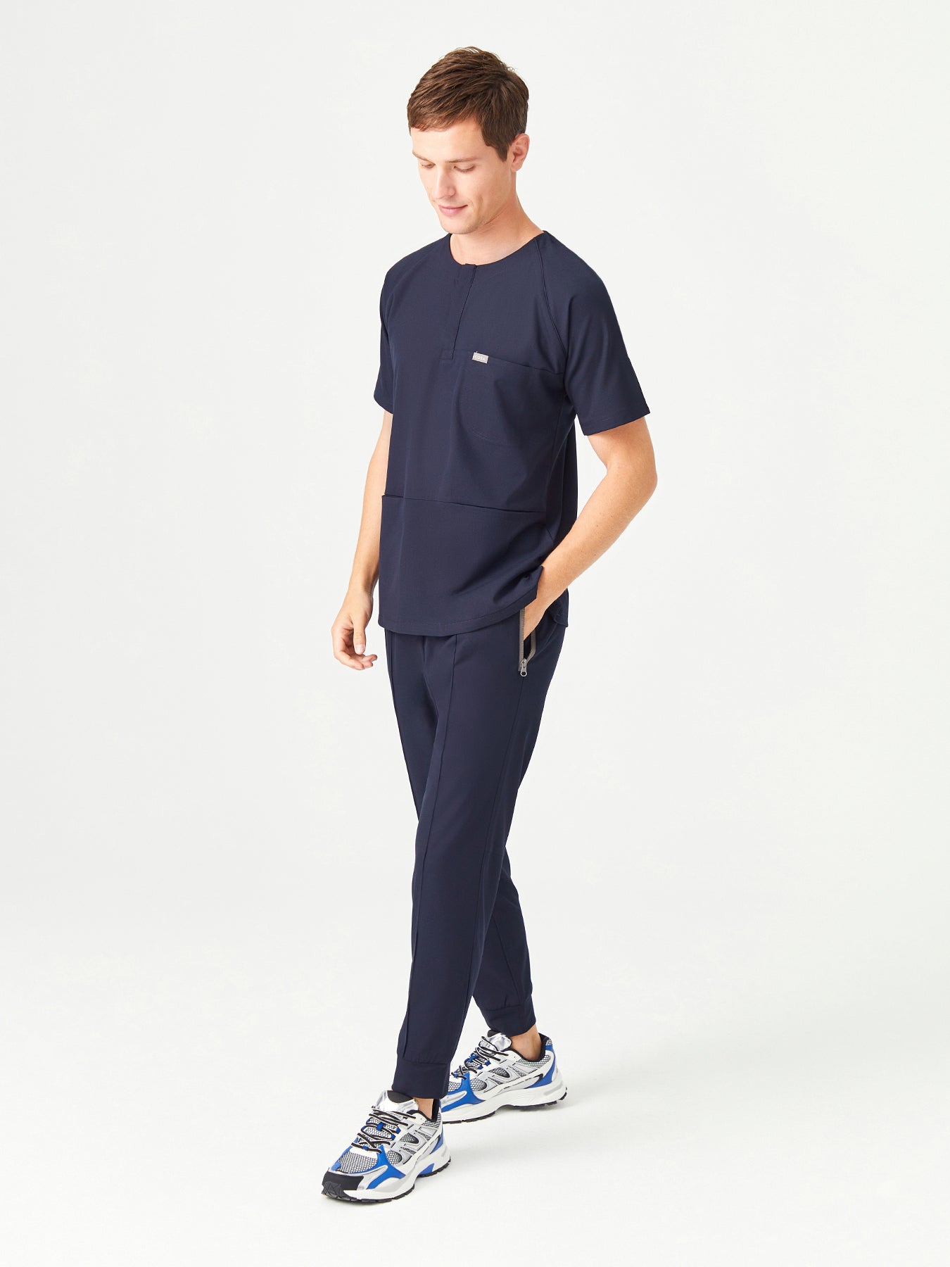 Cosa x Studio Brandia® 01 Men’s Crew Neck Buttoned Scrub Top – Navy Blue