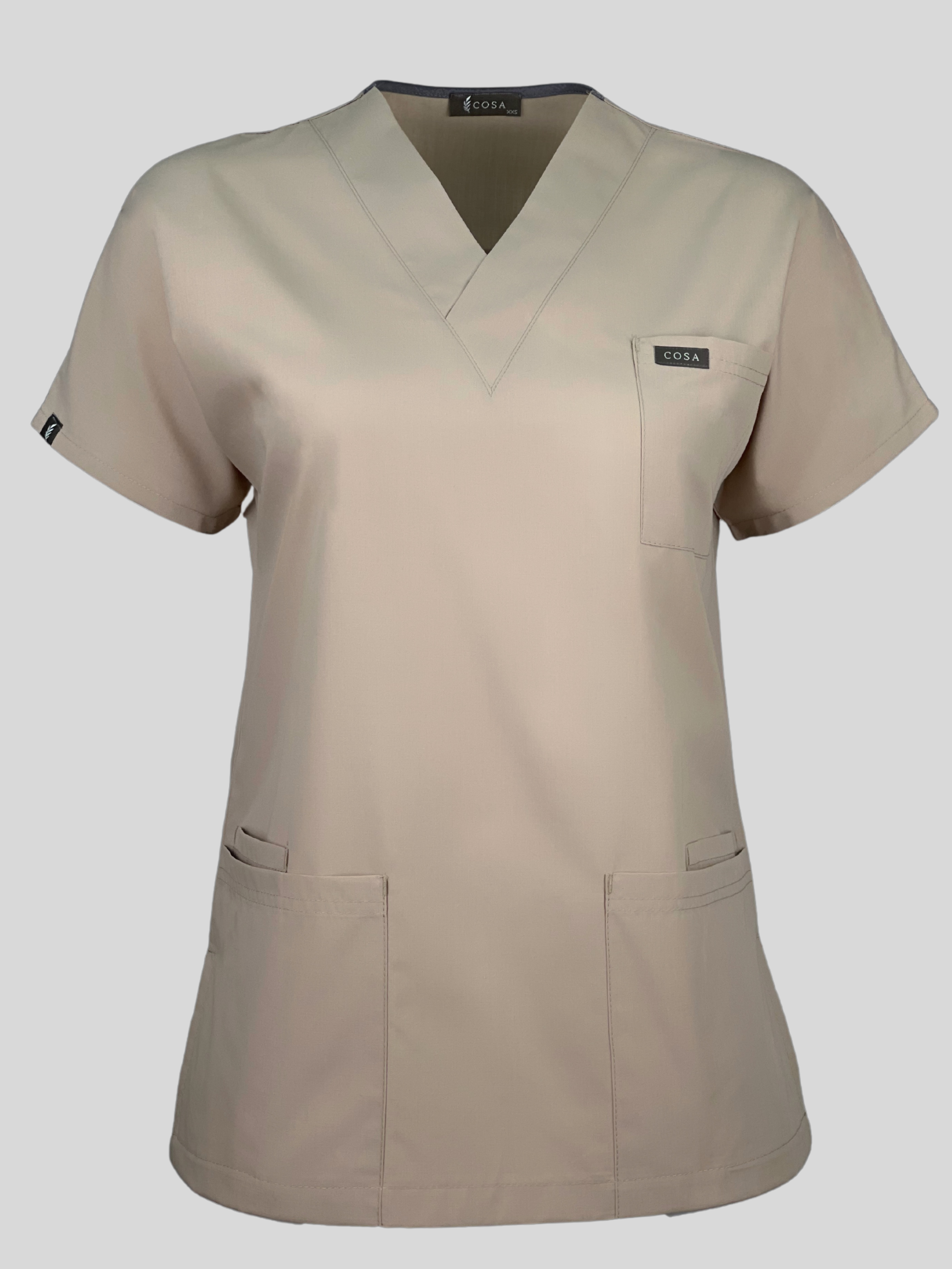 Sand Beige Terrycotton Basic Scrub Top