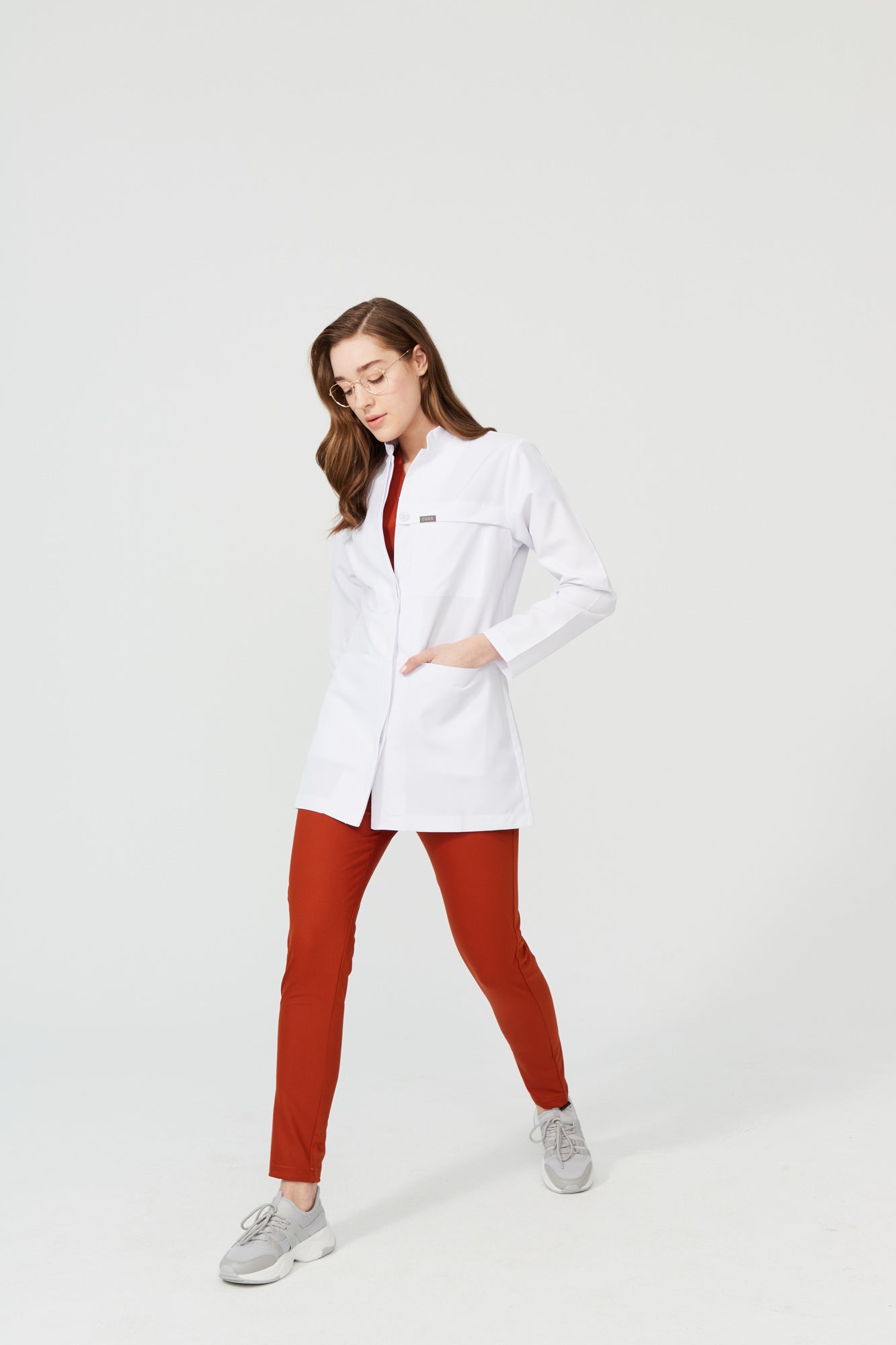 Cosa Women Mandarin Collar Lab Coat