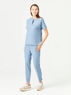 01 Women Round Collar Scrub Top - Cosmic Blue