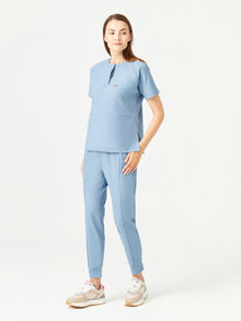 01 Women Round Collar Scrub Top - Cosmic Blue
