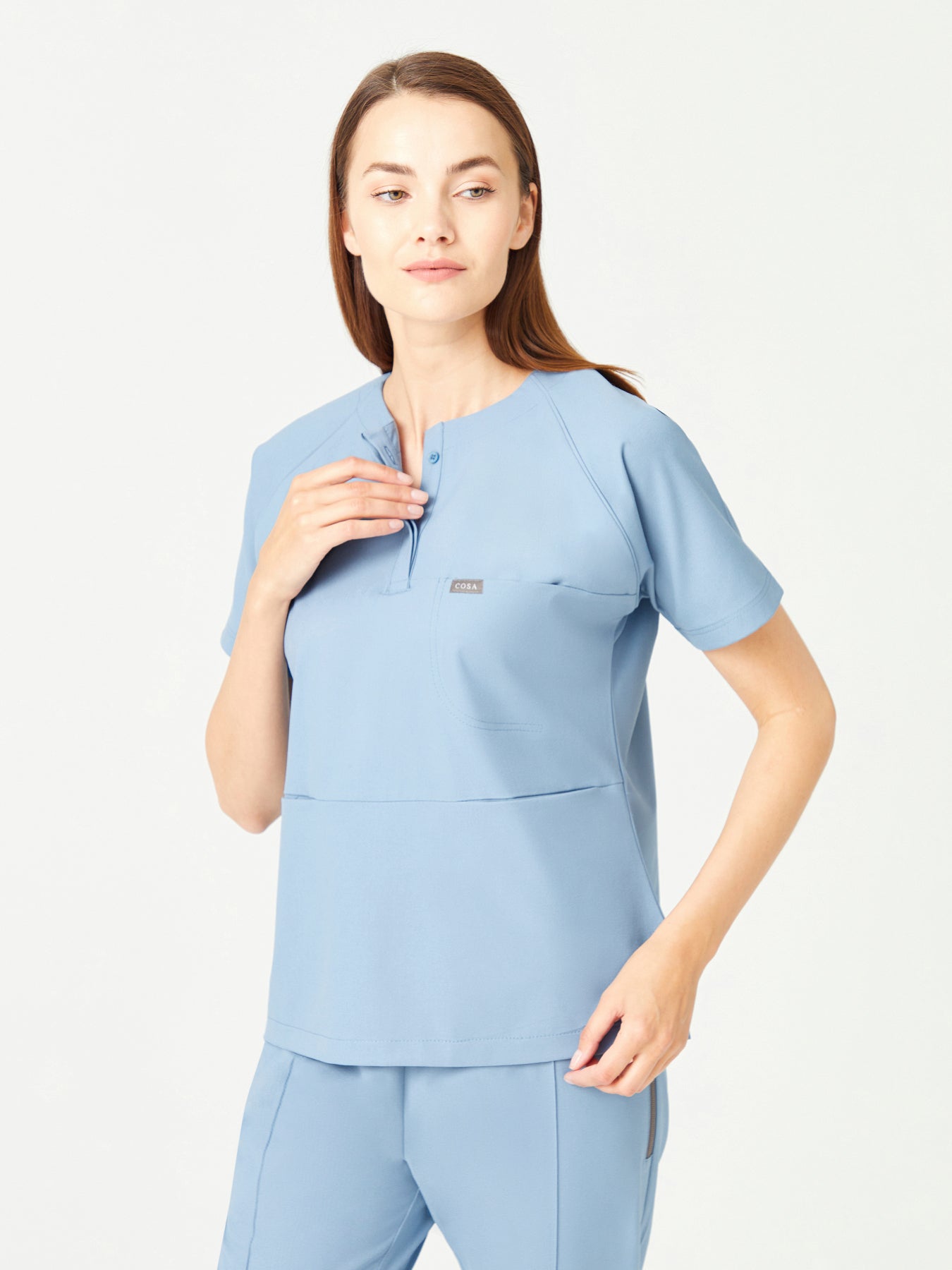 01 Women Round Collar Scrub Top - Cosmic Blue