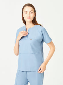 01 Women Round Collar Scrub Top - Cosmic Blue
