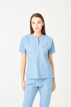 01 Women Round Collar Scrub Top - Cosmic Blue