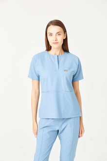 01 Women Round Collar Scrub Top - Cosmic Blue