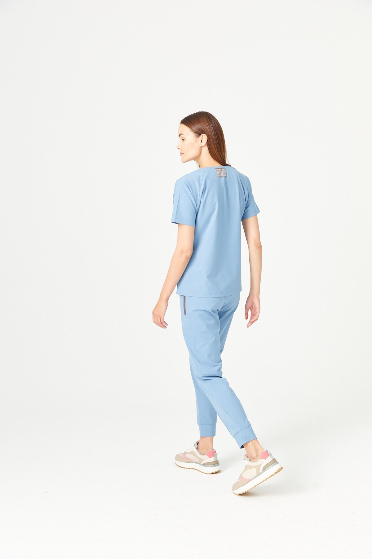 01 Women Round Collar Scrub Top - Cosmic Blue
