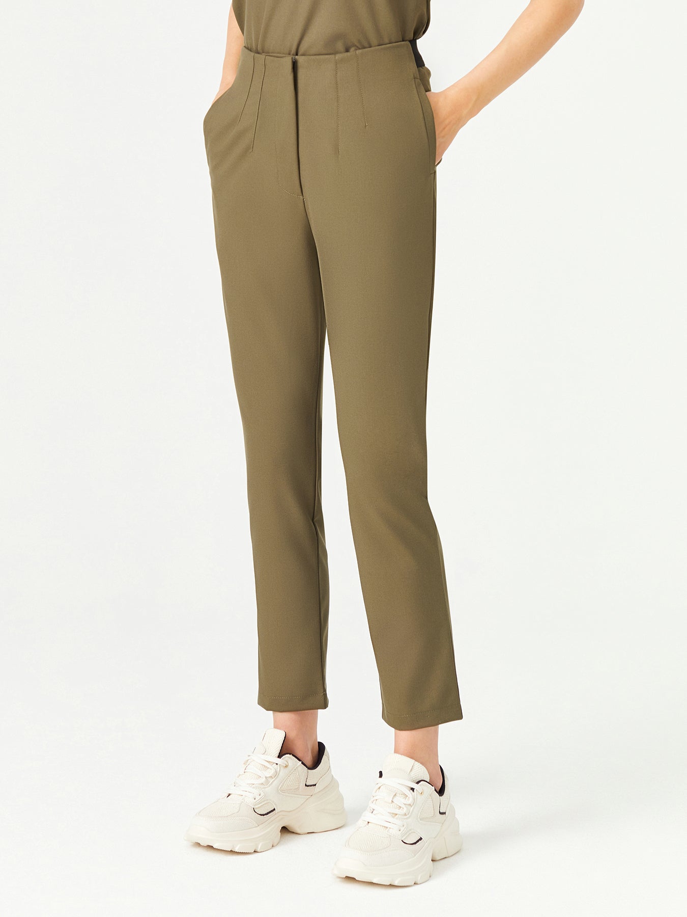 03 Women High Waisted Scrub Pant - Khaki Green