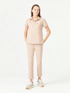 03 Women Shirt Collar Scrub Top - Beige