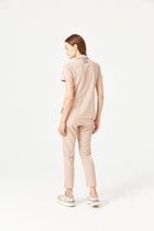 03 Women Shirt Collar Scrub Top - Beige