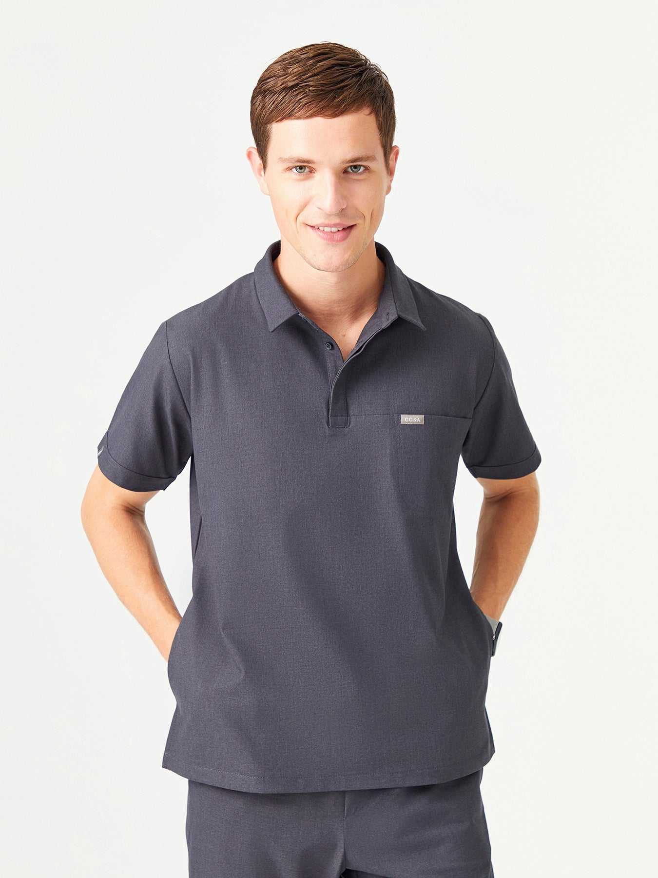 03 Men Shirt Collar Scrub Top - Anthracite