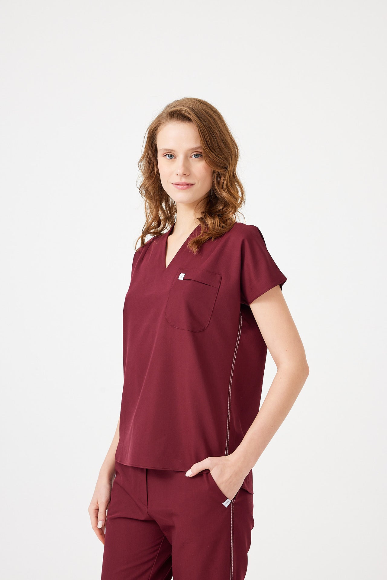 Cosa Fortius® Women’s V-Neck Scrub Top – Burgundy