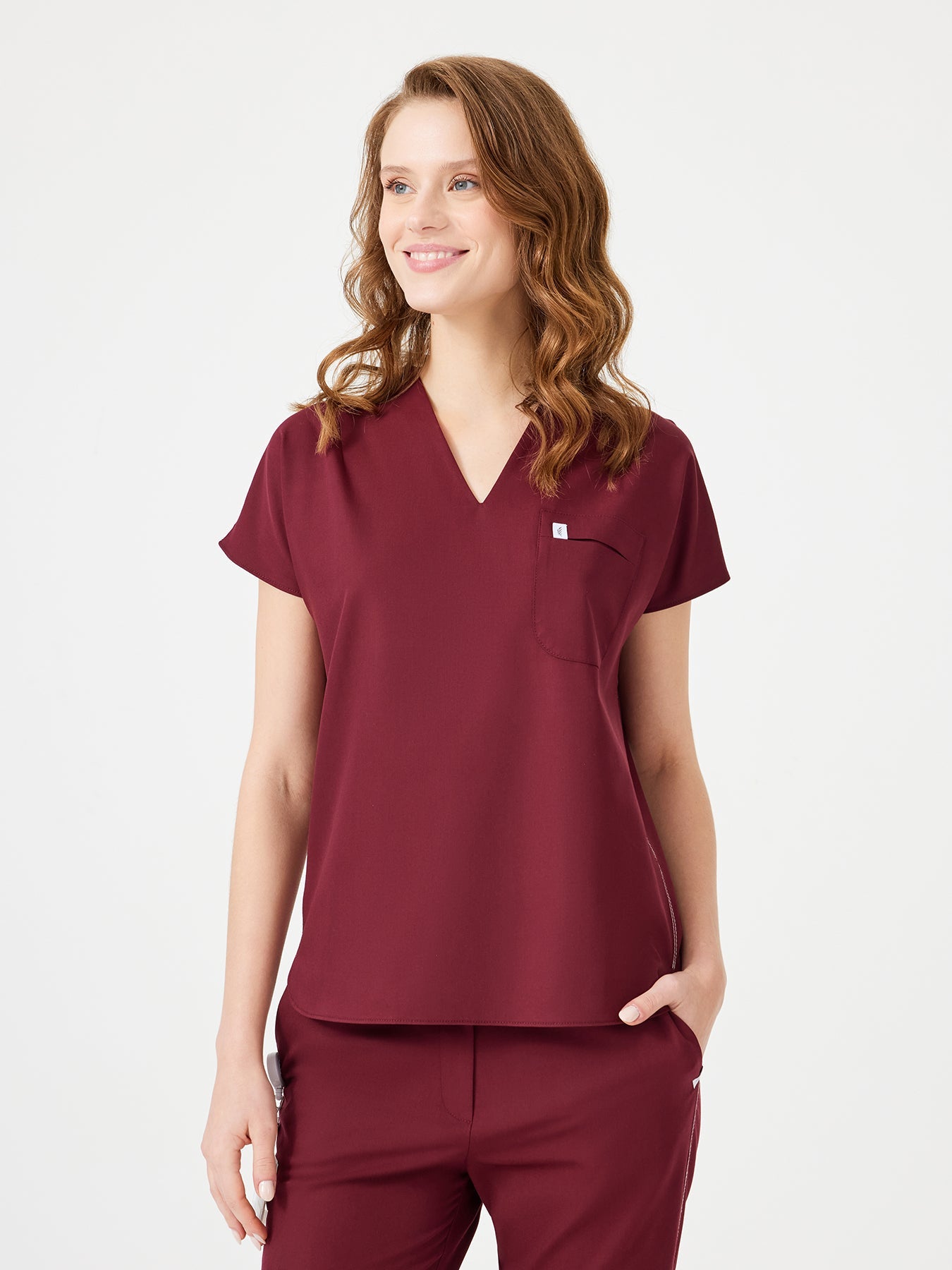 Cosa Fortius® Women’s V-Neck Scrub Top – Burgundy