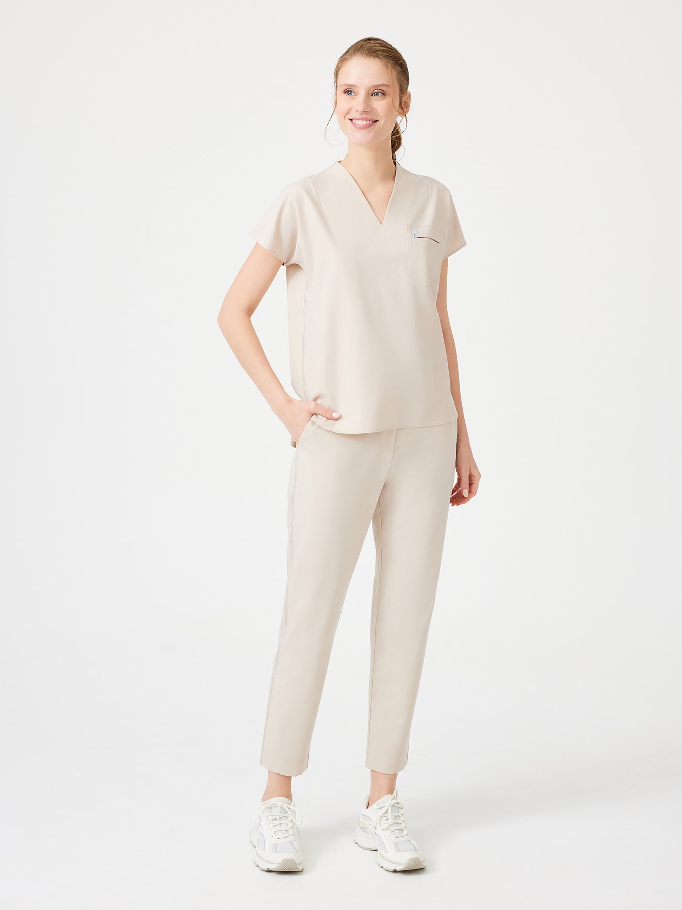Cosa Fortius® Women’s V-Neck Scrub Top – Light Beige