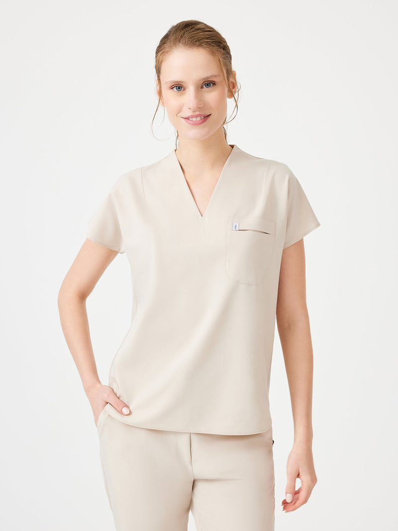 Cosa Fortius® Women’s V-Neck Scrub Top – Light Beige
