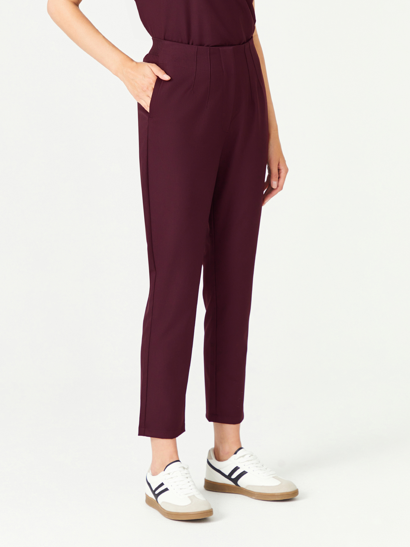 03 Kadın Pensli Yüksek Bel Scrub Alt - Bordo