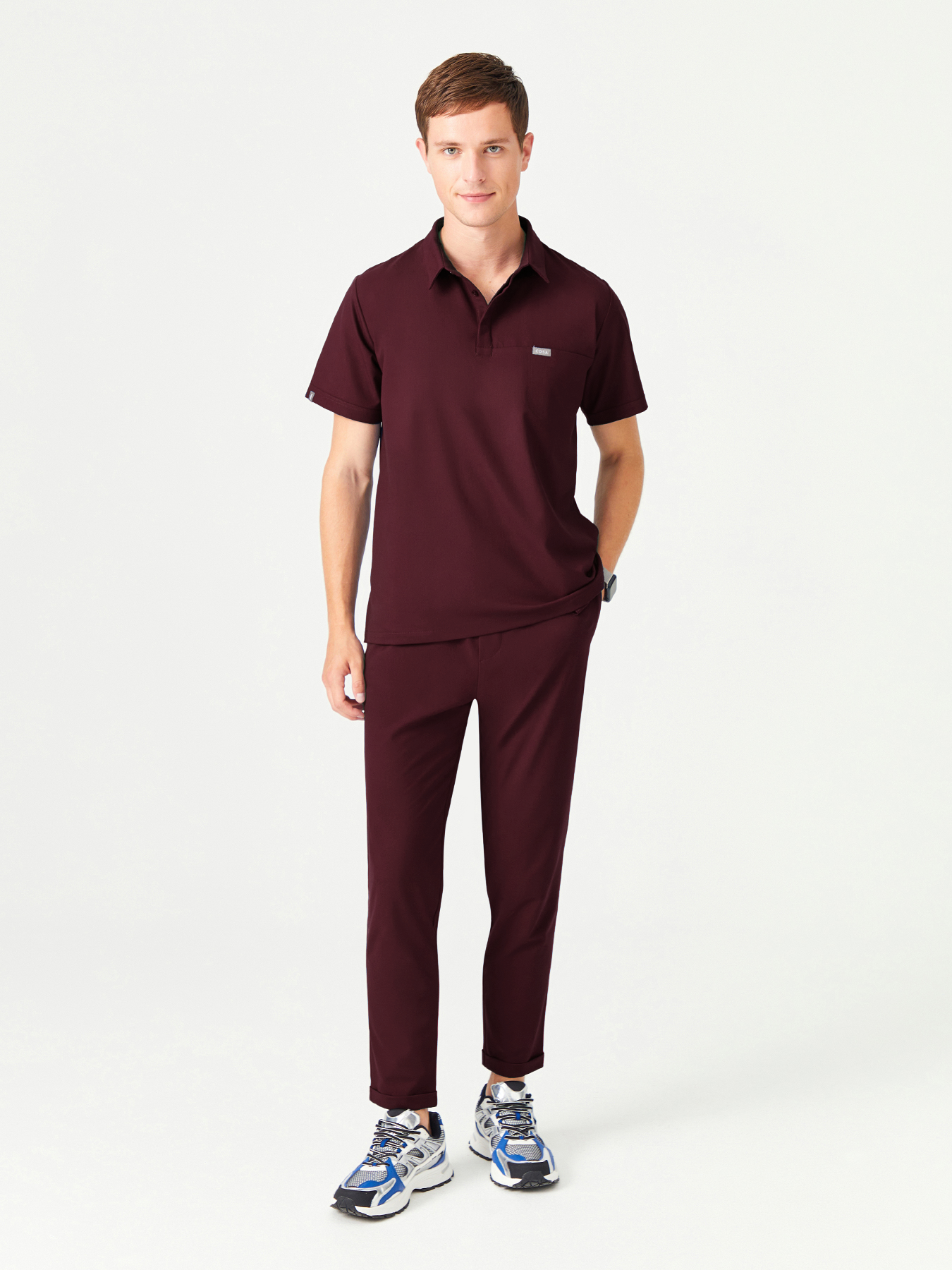 03 Erkek Gömlek Yaka Scrub Üst - Bordo
