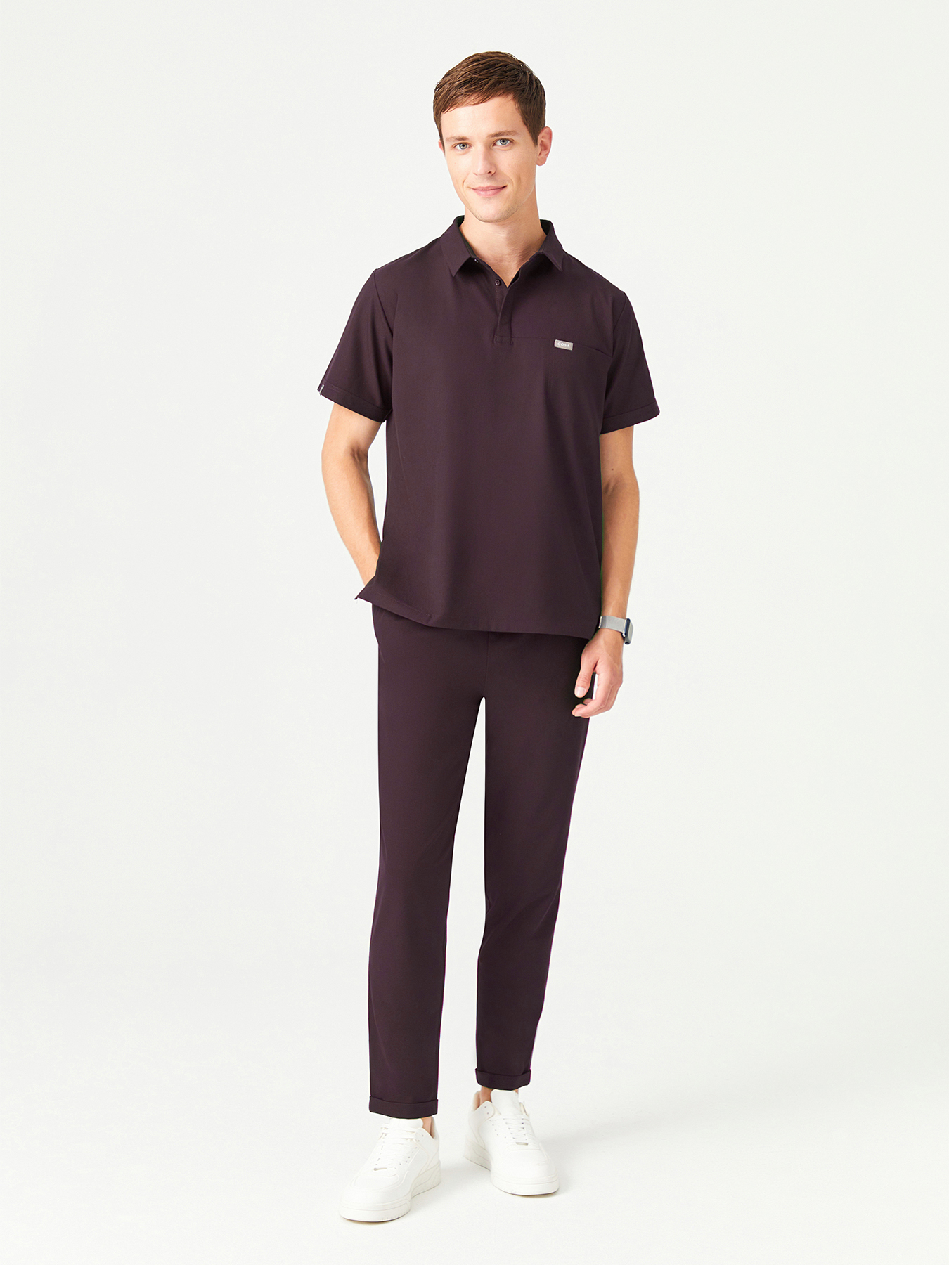 Cosa x Studio Brandia® 03 Men’s Shirt Collar Scrub Top – Plum